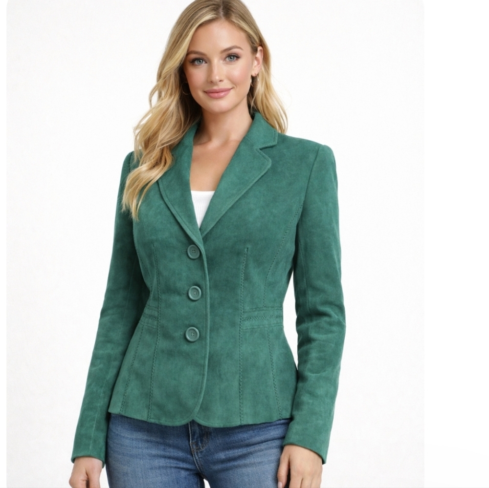 Sport Collection | Green Single Breasted Faux Suede Blazer